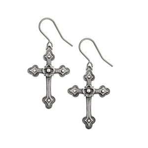 Alchemy Gothic Devotion Cross Vintage Style Earrings Stainless Steel NWT